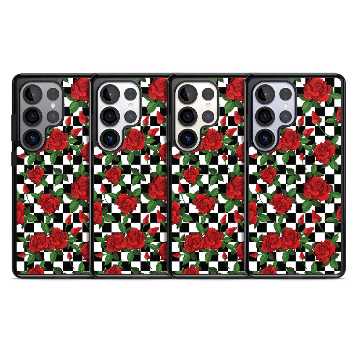 Checkered Pattern & Red Roses