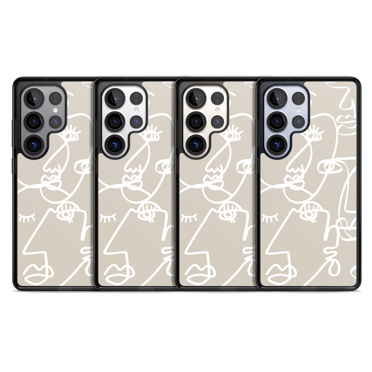 Abstract Continuous Line Faces White on Beige