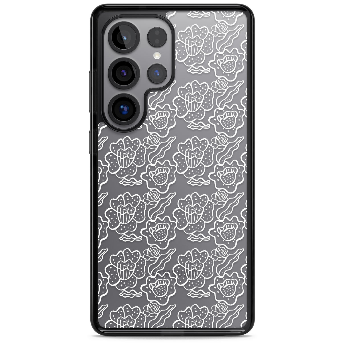 Funky Floral Patterns White on Clear