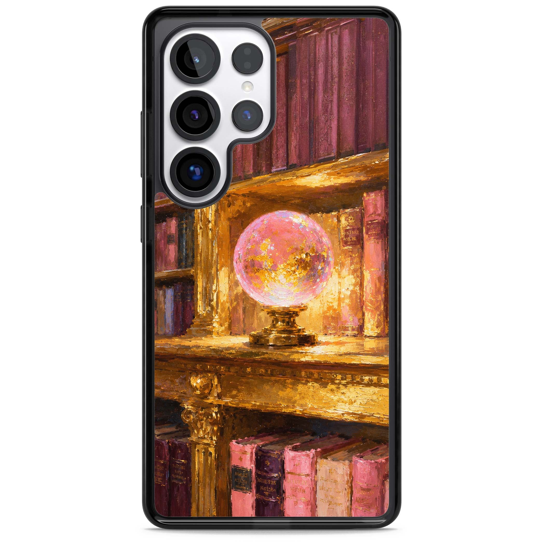 Gilded Library dark academia iPhone case featuring an oil painted crystal ball on a gilded library shelf with vintage | Black Impact case for Samsung Galaxy S25 Ultra