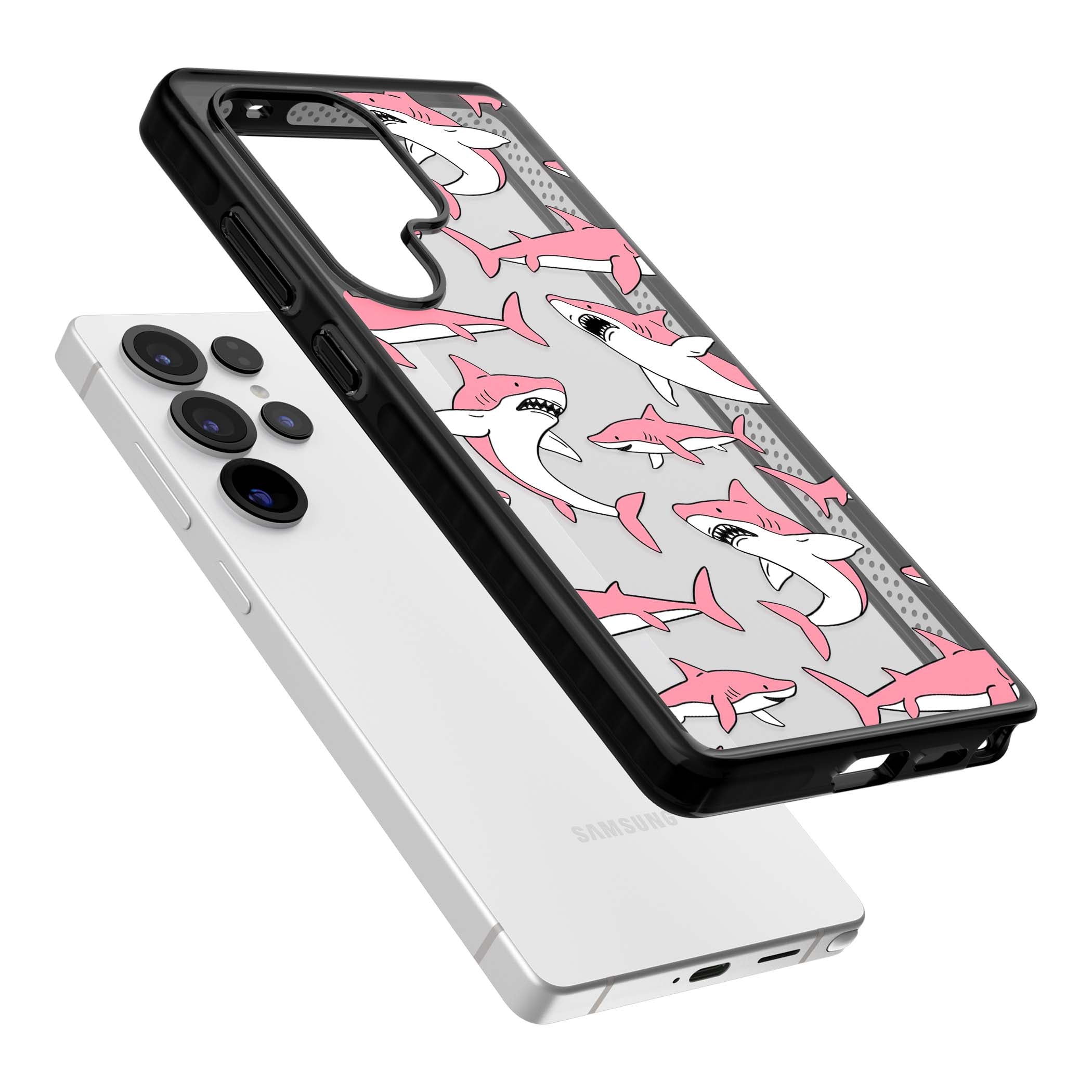 Bubblegum Sharks for her iPhone case | Black Impact case for Samsung Galaxy S25 Ultra