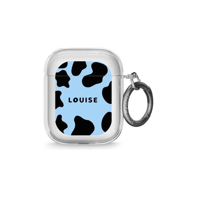Personalised Blue and Black Cow Print AirPods Case (2nd Generation)