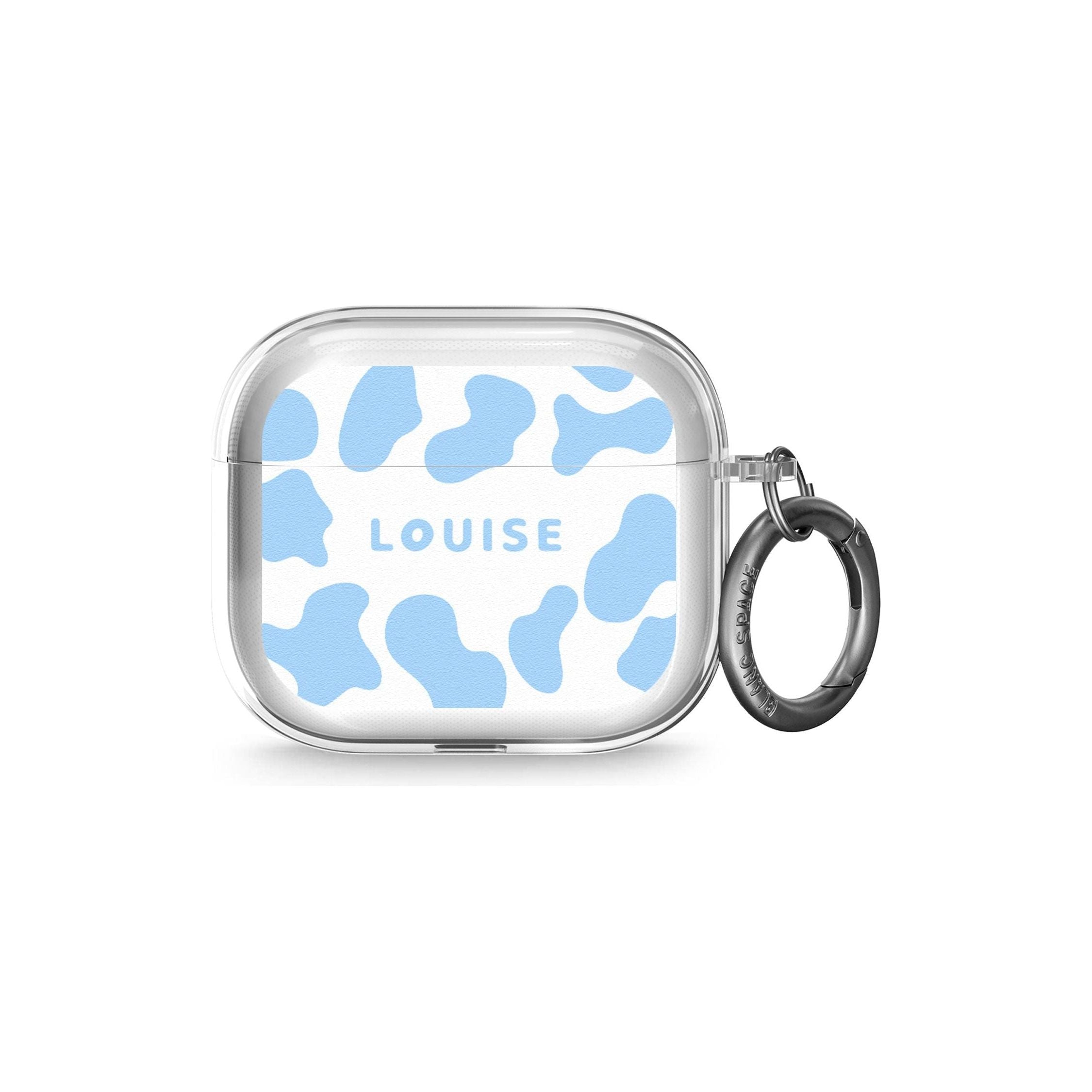 Personalised Blue and White Cow Print AirPods Case (3rd Generation)