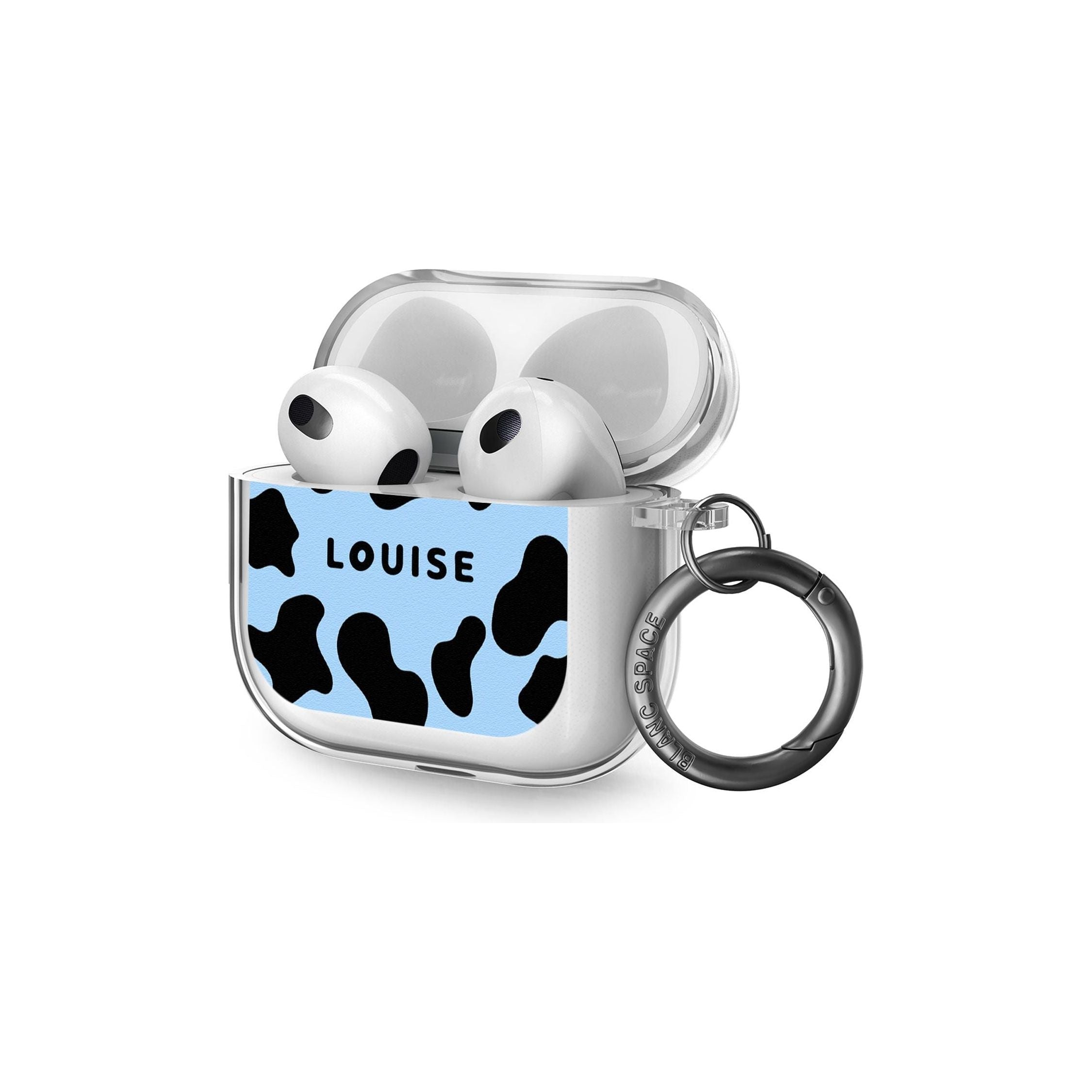 Personalised Blue and Black Cow Print AirPods Case (3rd Generation)