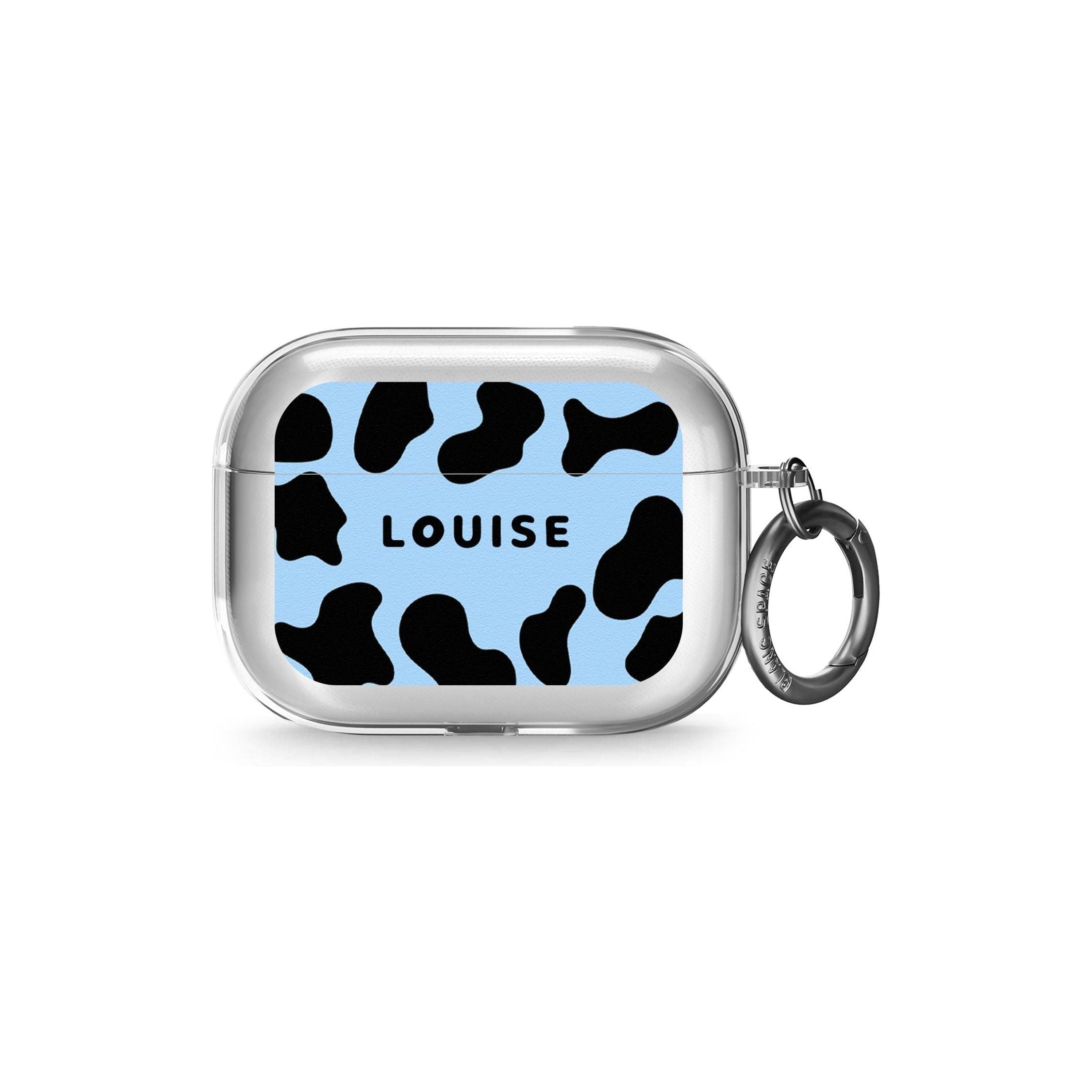Personalised Blue and Black Cow Print AirPods Pro Case