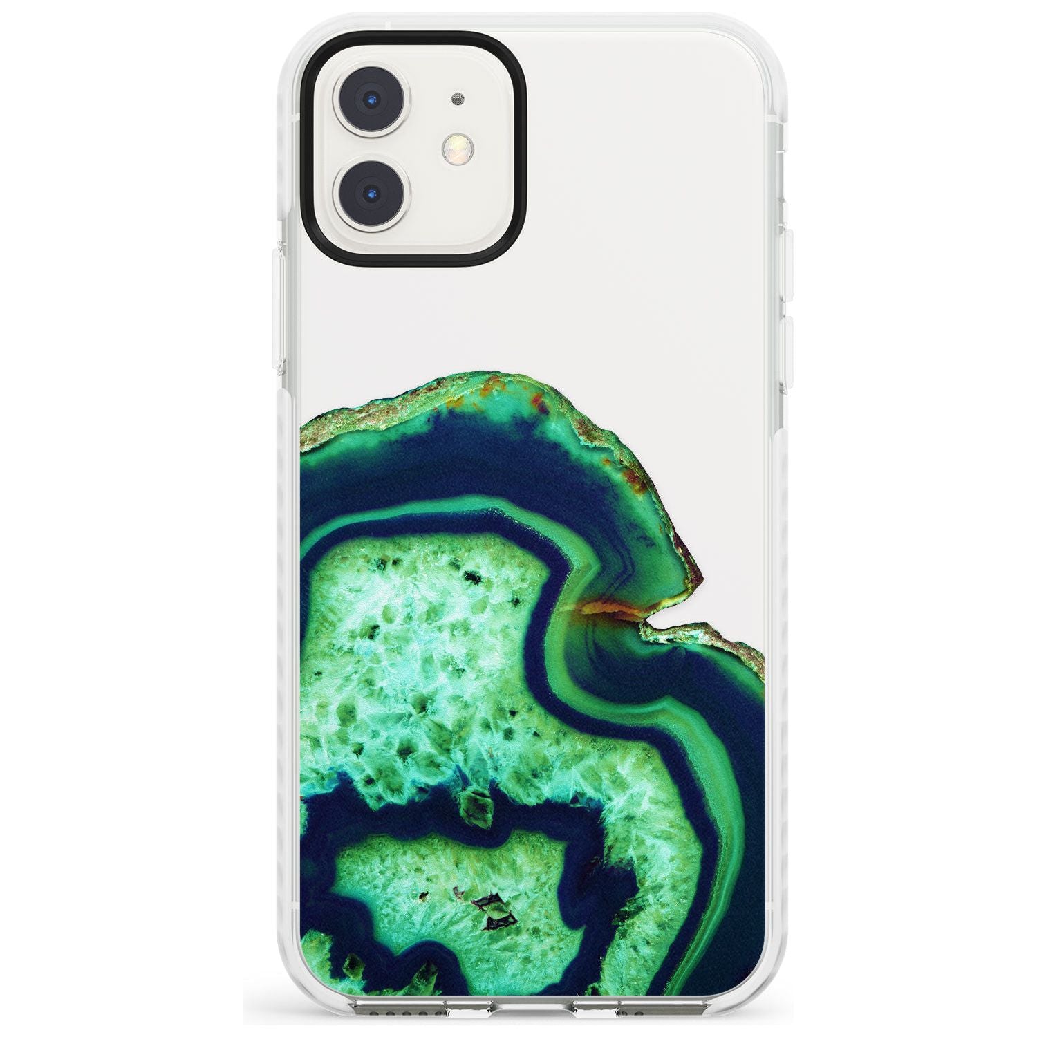 Neon Green & Blue Agate Crystal Transparent Design Impact Phone Case for iPhone 11