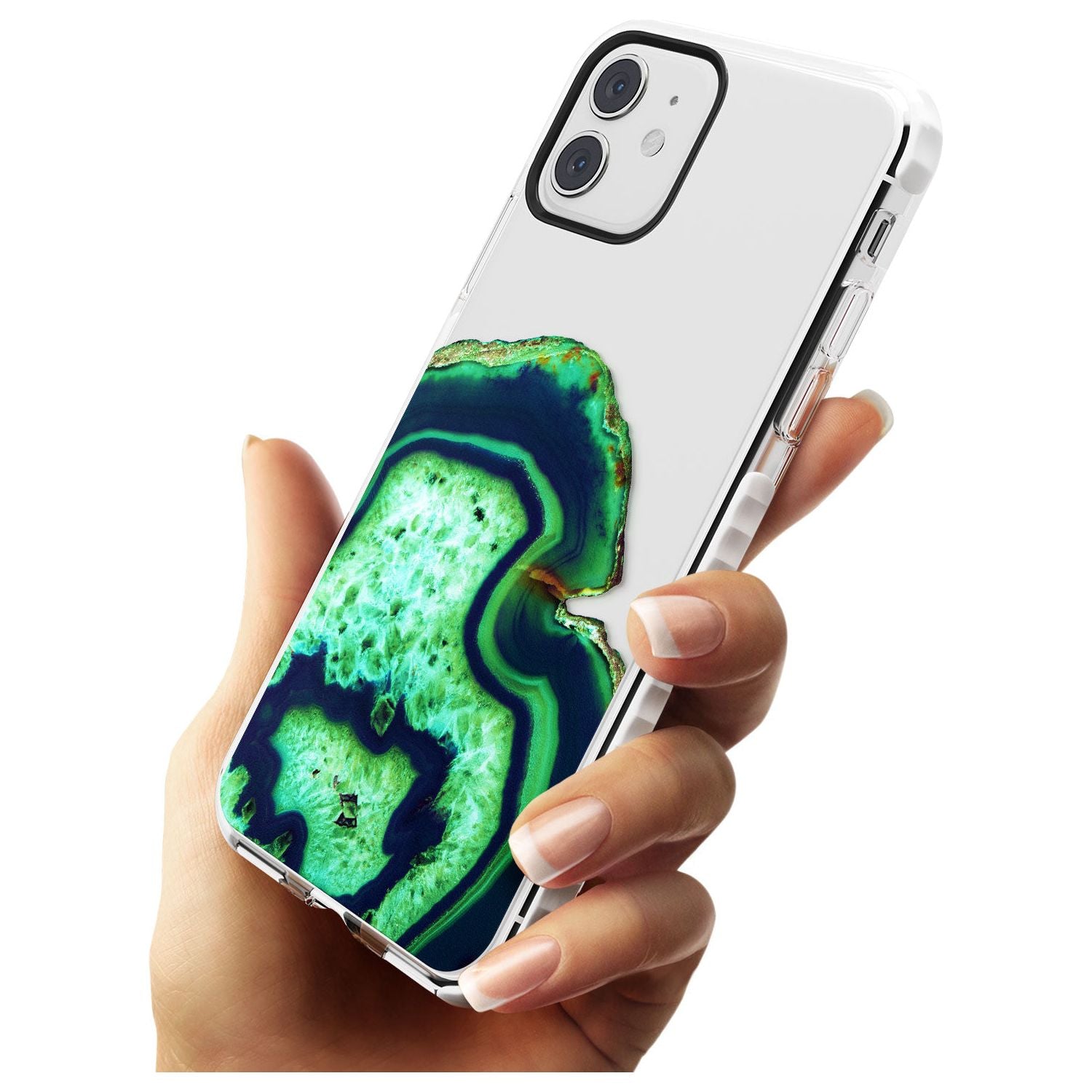 Neon Green & Blue Agate Crystal Transparent Design Impact Phone Case for iPhone 11