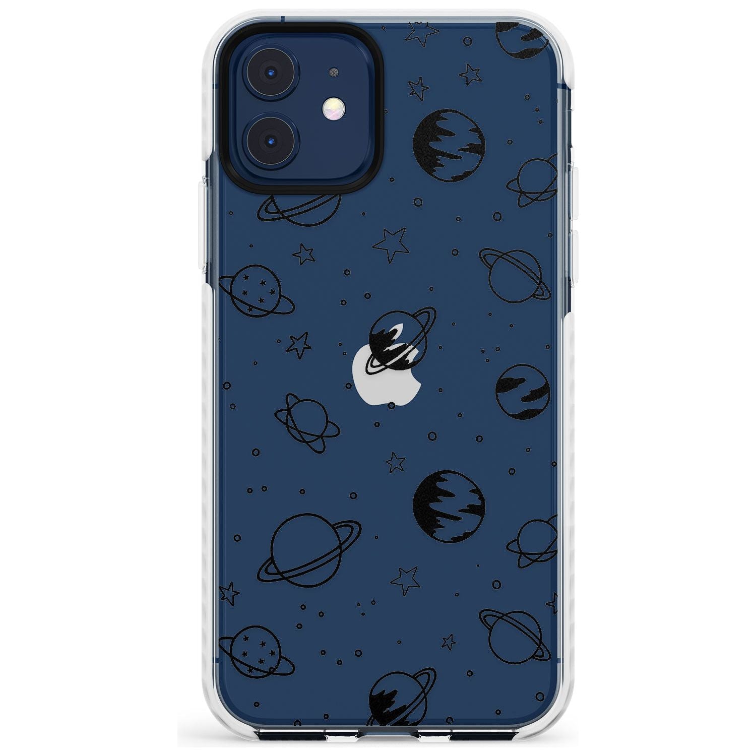 Outer Space Outlines: Black on Clear Slim TPU Phone Case for iPhone 11