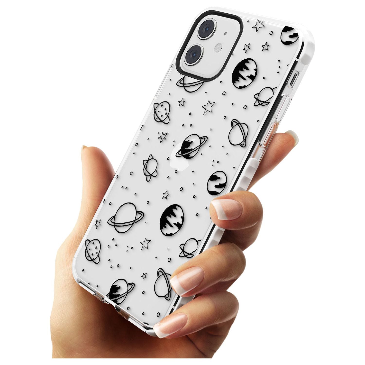 Outer Space Outlines: Black on Clear Slim TPU Phone Case for iPhone 11