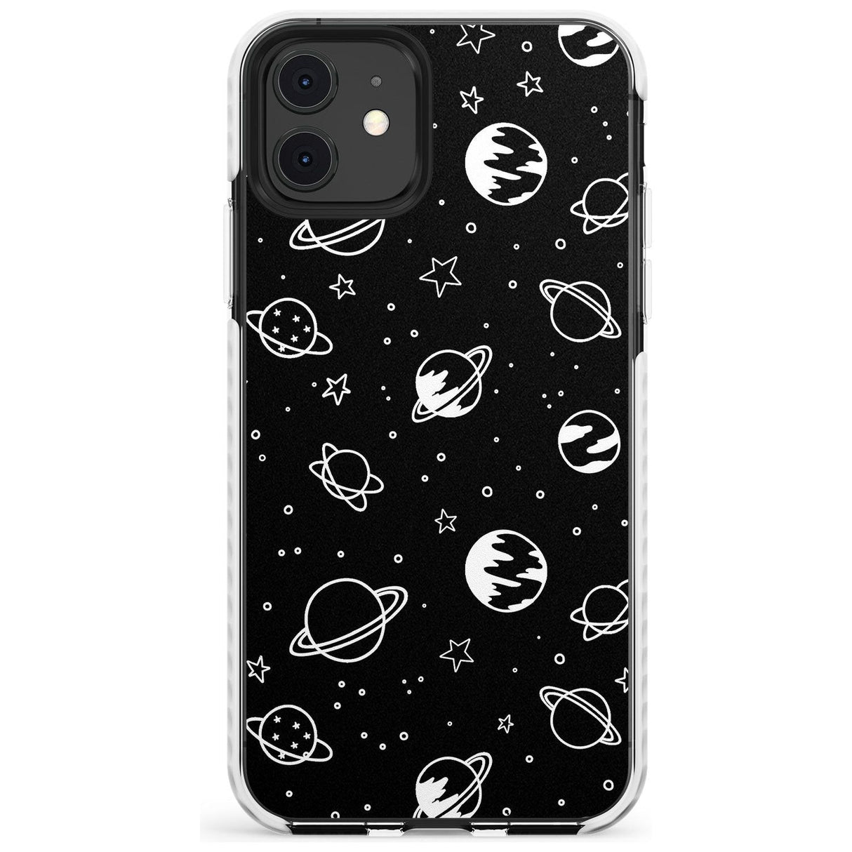 Outer Space Outlines: White on Black Slim TPU Phone Case for iPhone 11