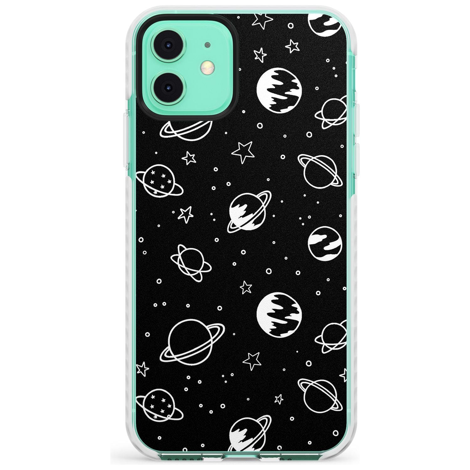 Outer Space Outlines: White on Black Slim TPU Phone Case for iPhone 11