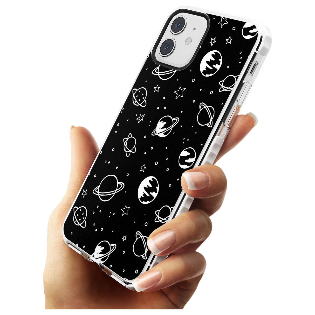 Outer Space Outlines: White on Black Slim TPU Phone Case for iPhone 11