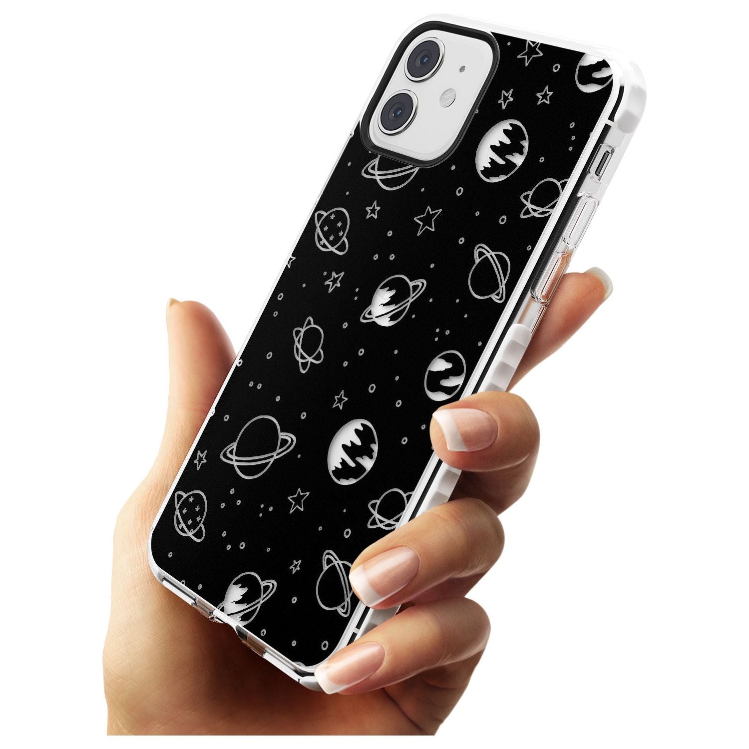 Outer Space Outlines: Clear on Black Slim TPU Phone Case for iPhone 11