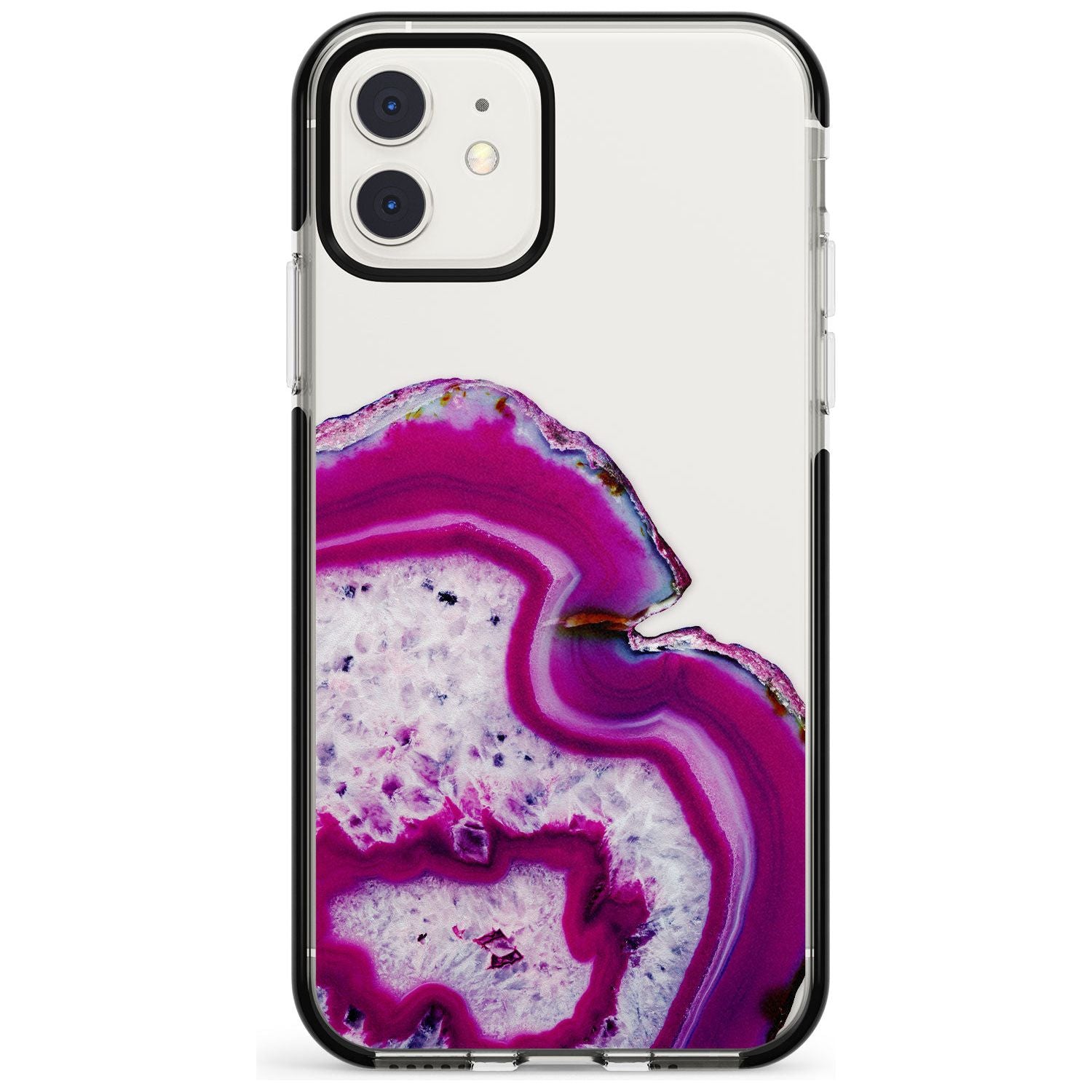 Violet & White Swirl Agate Crystal Clear Design Black Impact Phone Case for iPhone 11