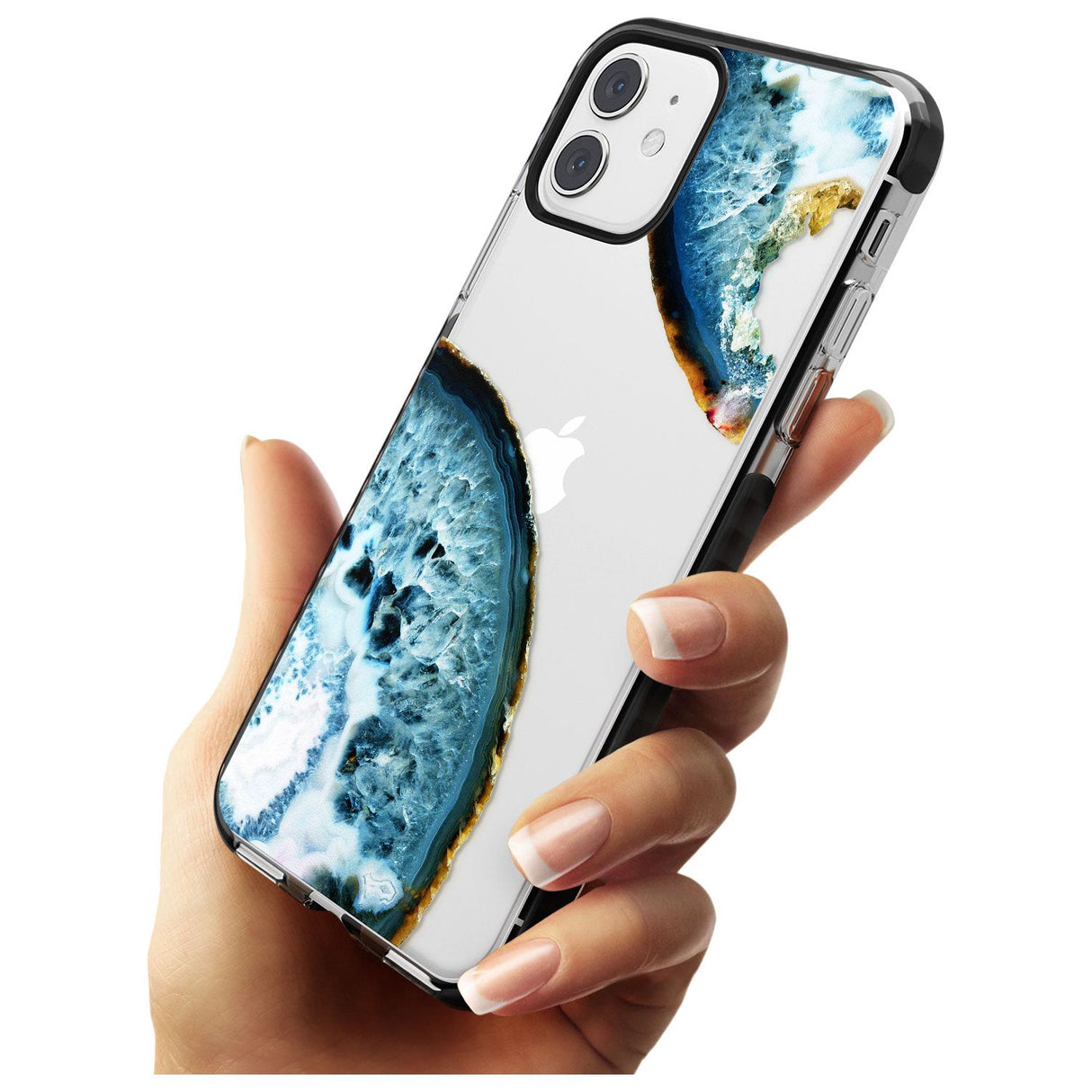 Blue, White & Yellow Agate Gemstone Black Impact Phone Case for iPhone 11