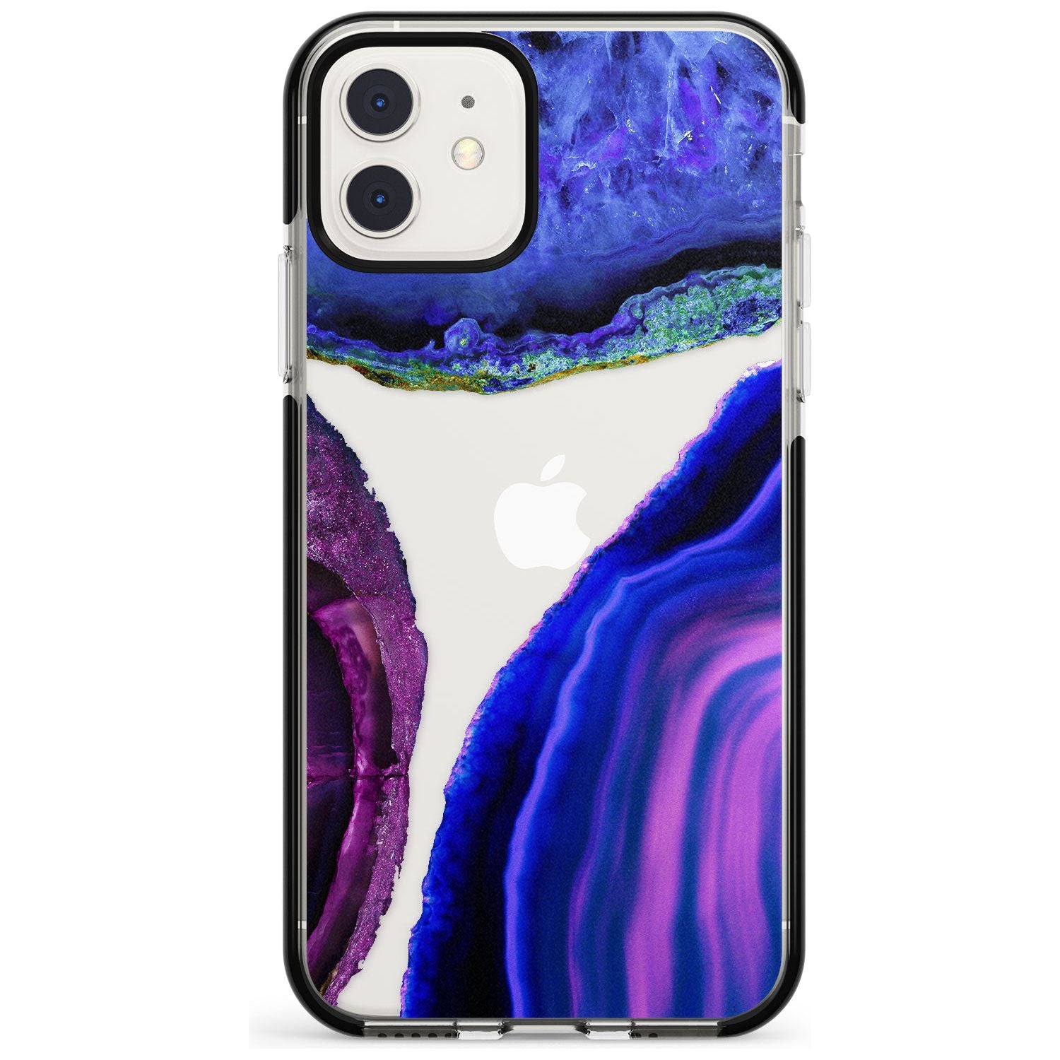 Purple & Blue Agate Gemstone Clear Design Black Impact Phone Case for iPhone 11