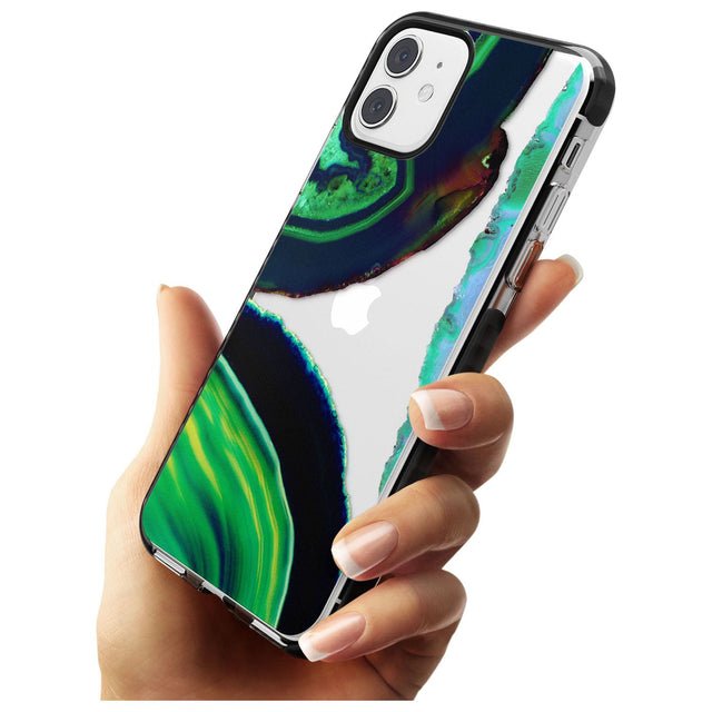 Green & Navy Gemstone Crystal Clear Design Black Impact Phone Case for iPhone 11