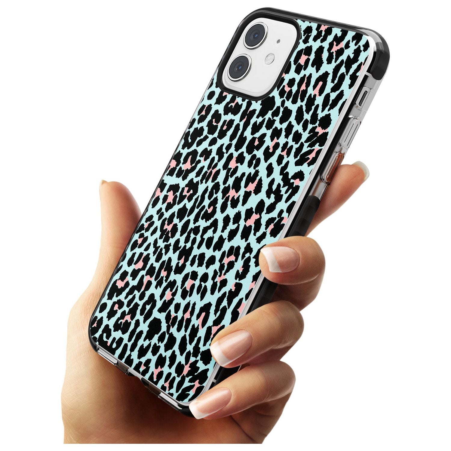 Light Pink on Blue Leopard Print Pattern Black Impact Phone Case for iPhone 11