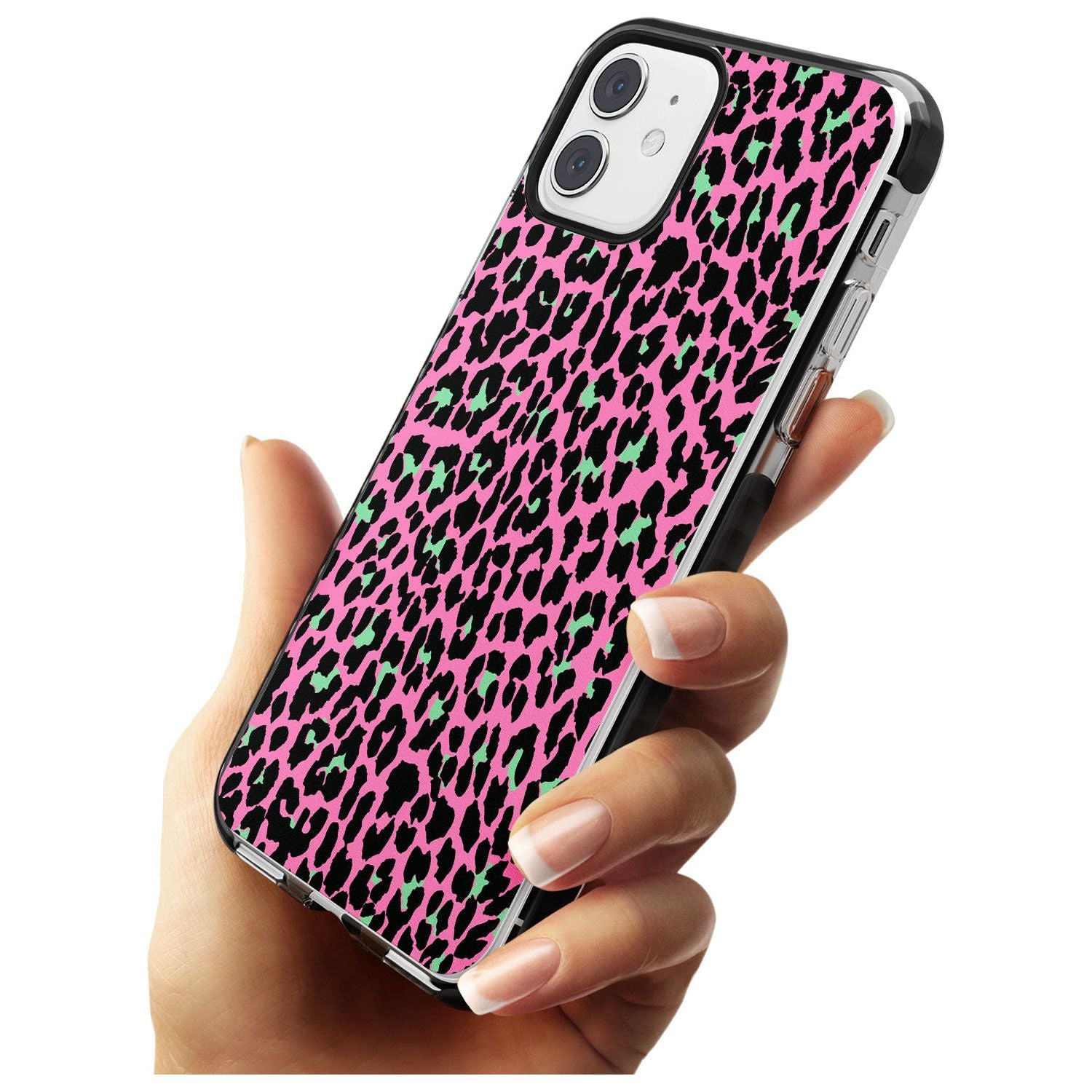 Green on Pink Leopard Print Pattern Black Impact Phone Case for iPhone 11