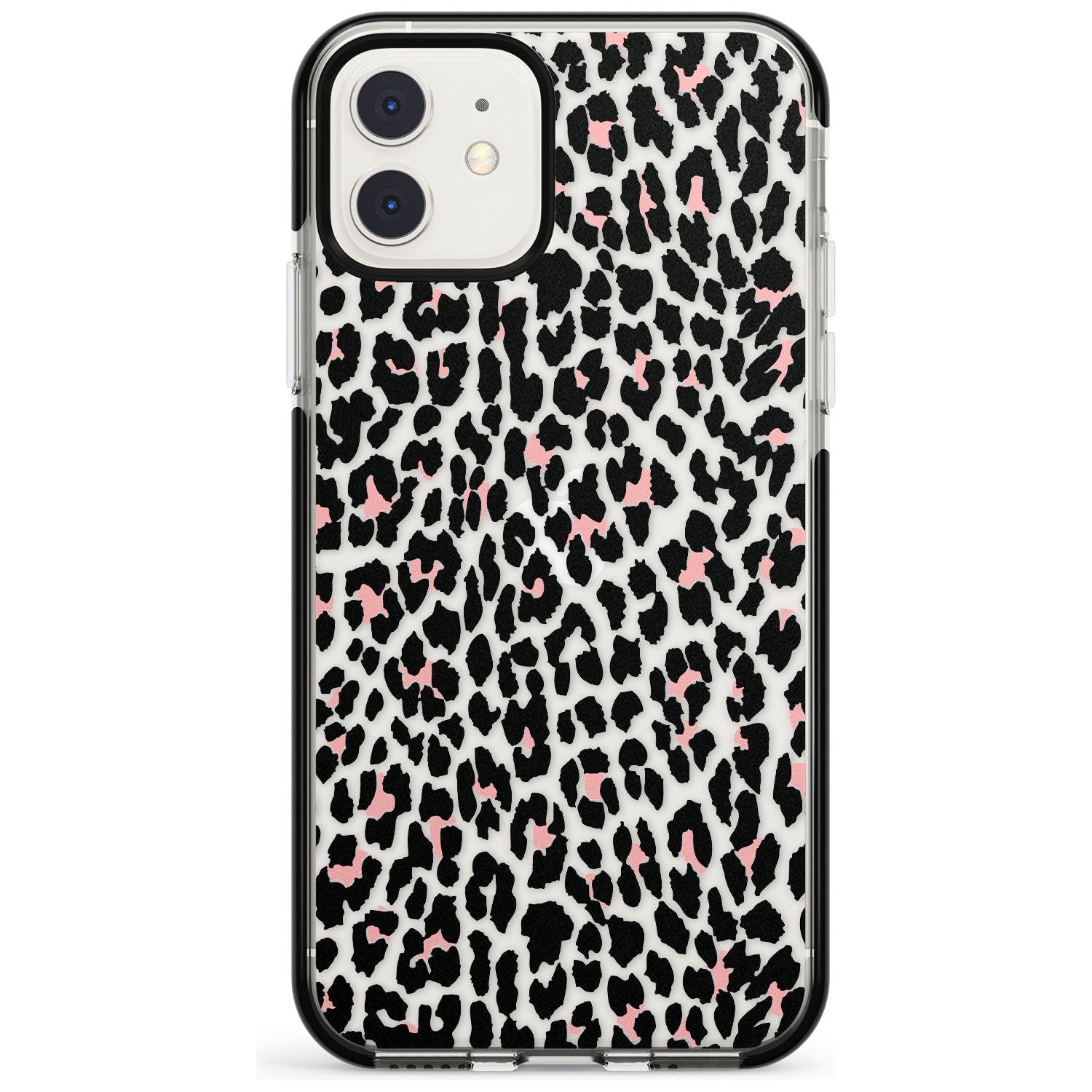 Light Pink Leopard Print - Transparent Black Impact Phone Case for iPhone 11