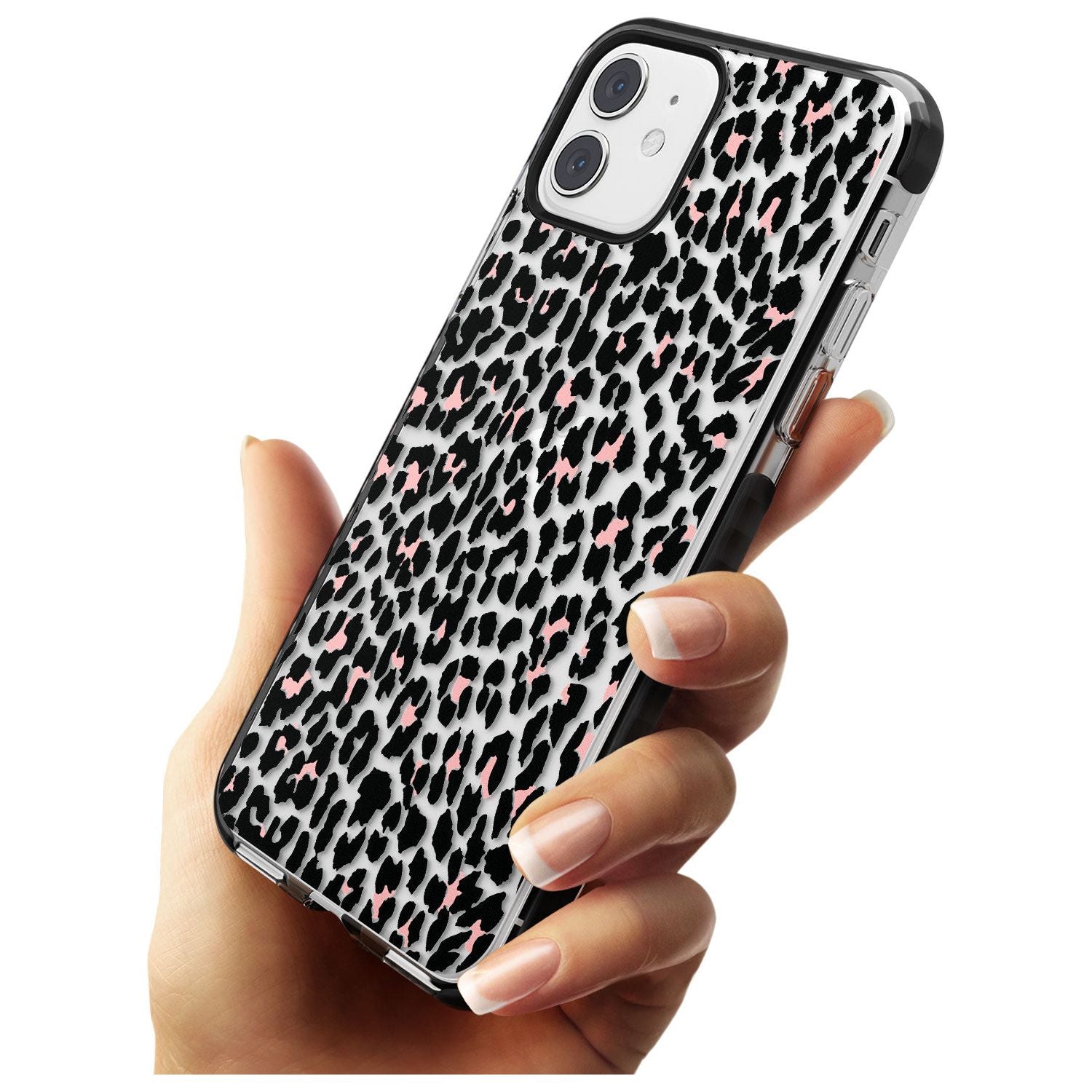 Light Pink Leopard Print - Transparent Black Impact Phone Case for iPhone 11