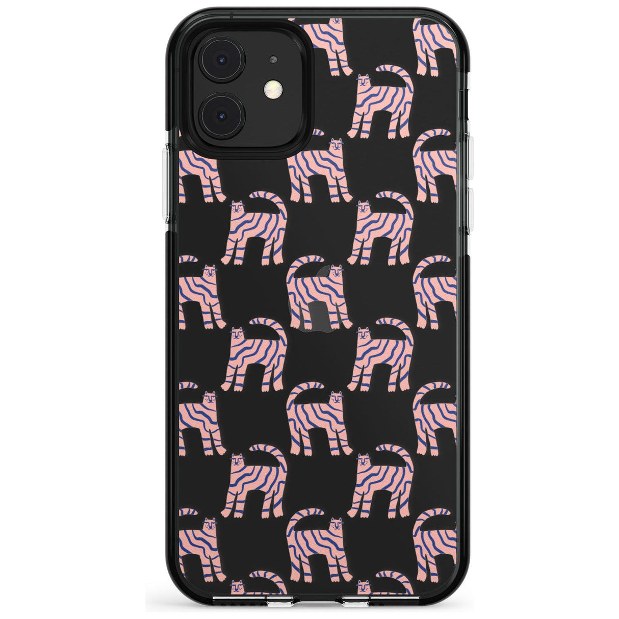 Pink and Blue Cat Pattern Black Impact Phone Case for iPhone 11 Pro Max