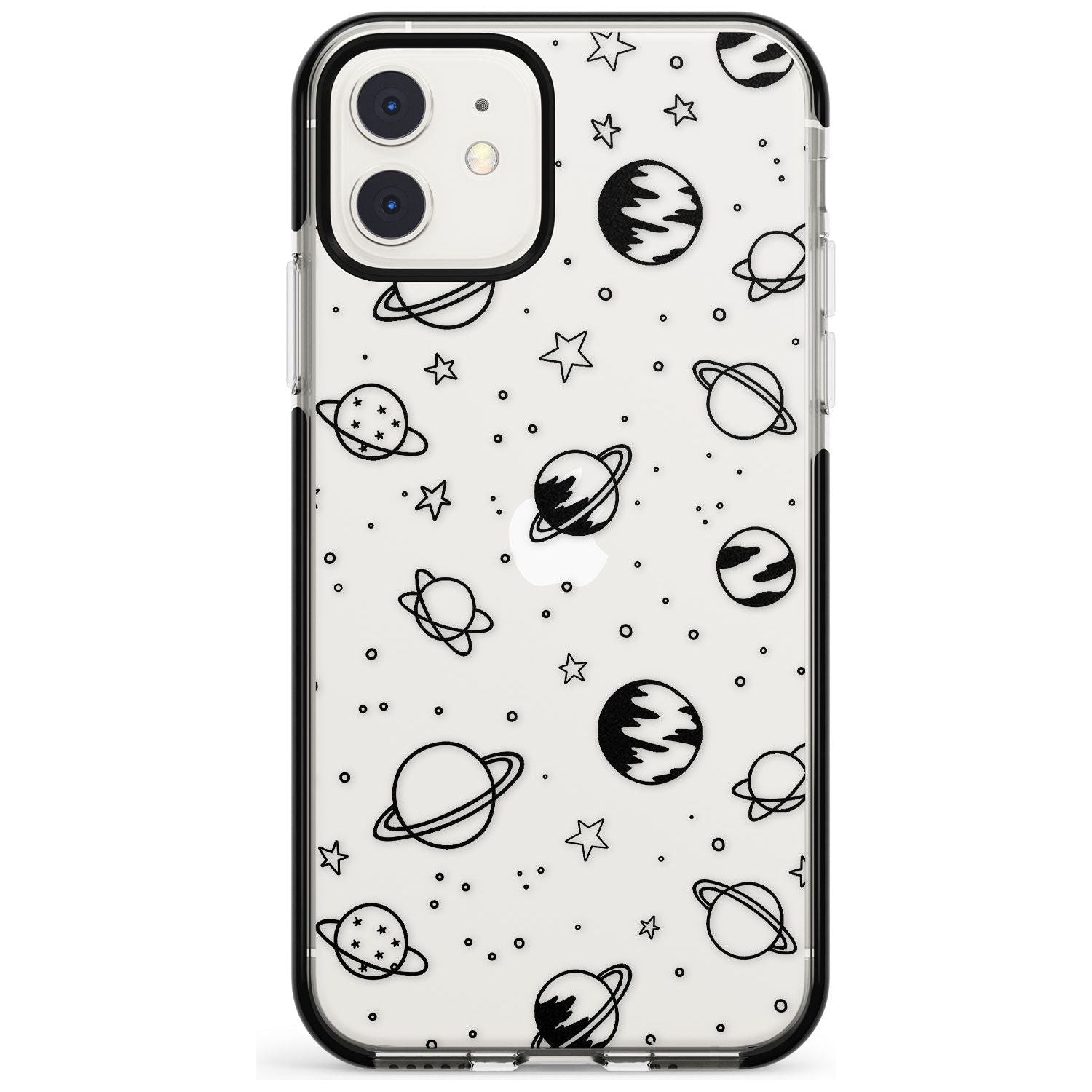 Outer Space Outlines: Black on Clear Pink Fade Impact Phone Case for iPhone 11 Pro Max