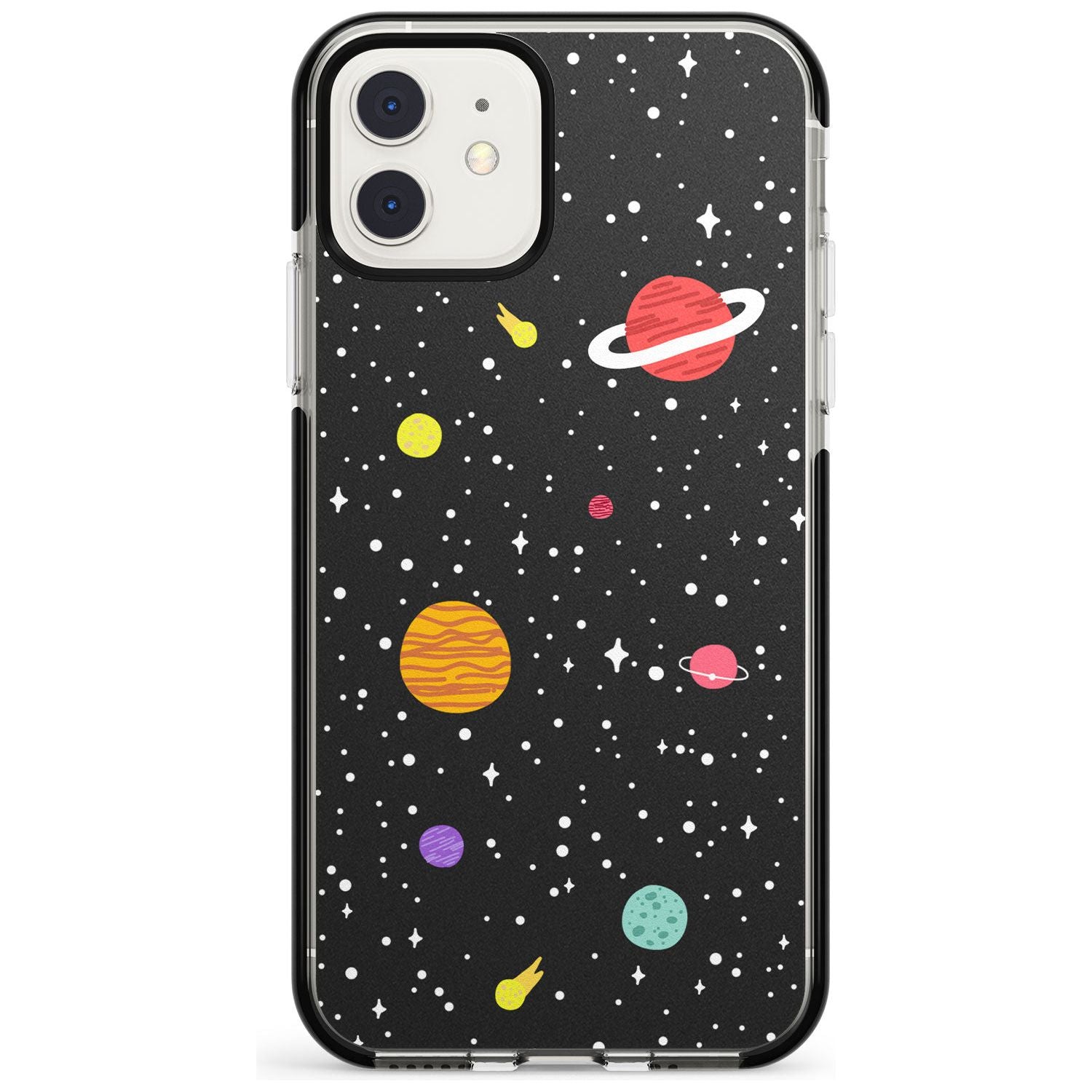 Cute Cartoon Planets Black Impact Phone Case for iPhone 11