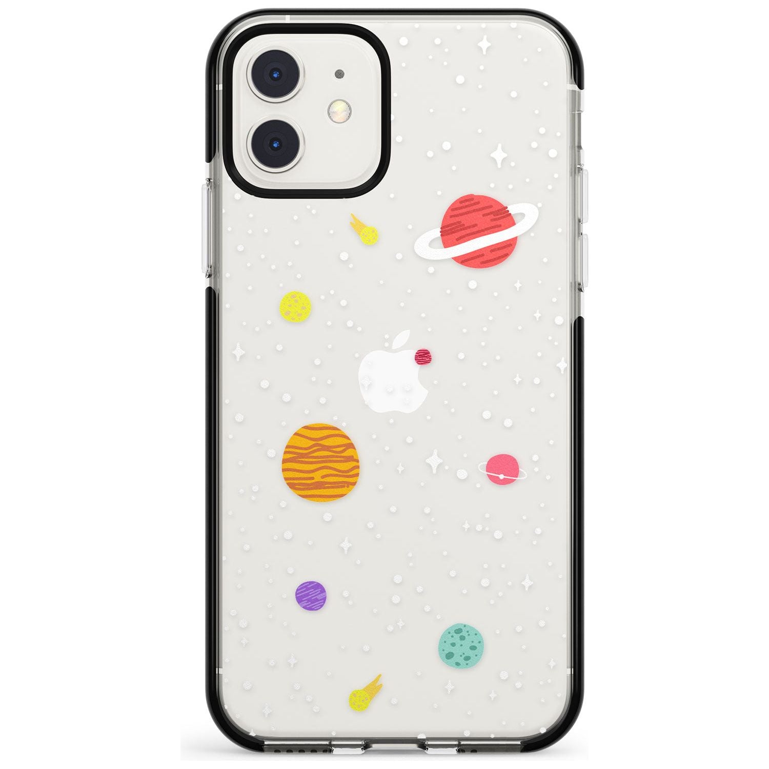 Cute Cartoon Planets (Clear) Black Impact Phone Case for iPhone 11