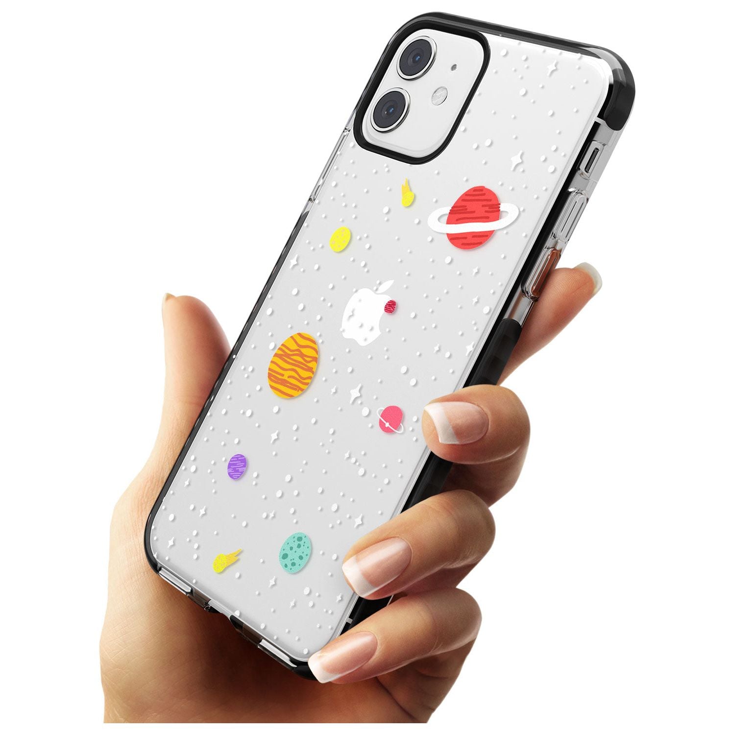 Cute Cartoon Planets (Clear) Black Impact Phone Case for iPhone 11