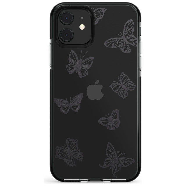 Grey Butterfly Line Pattern Black Impact Phone Case for iPhone 11 Pro Max