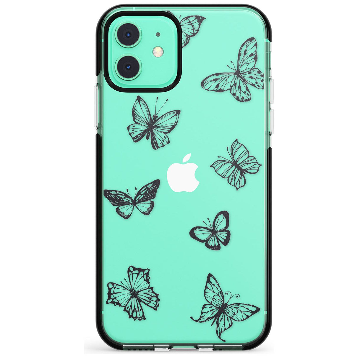 Grey Butterfly Line Pattern Black Impact Phone Case for iPhone 11 Pro Max