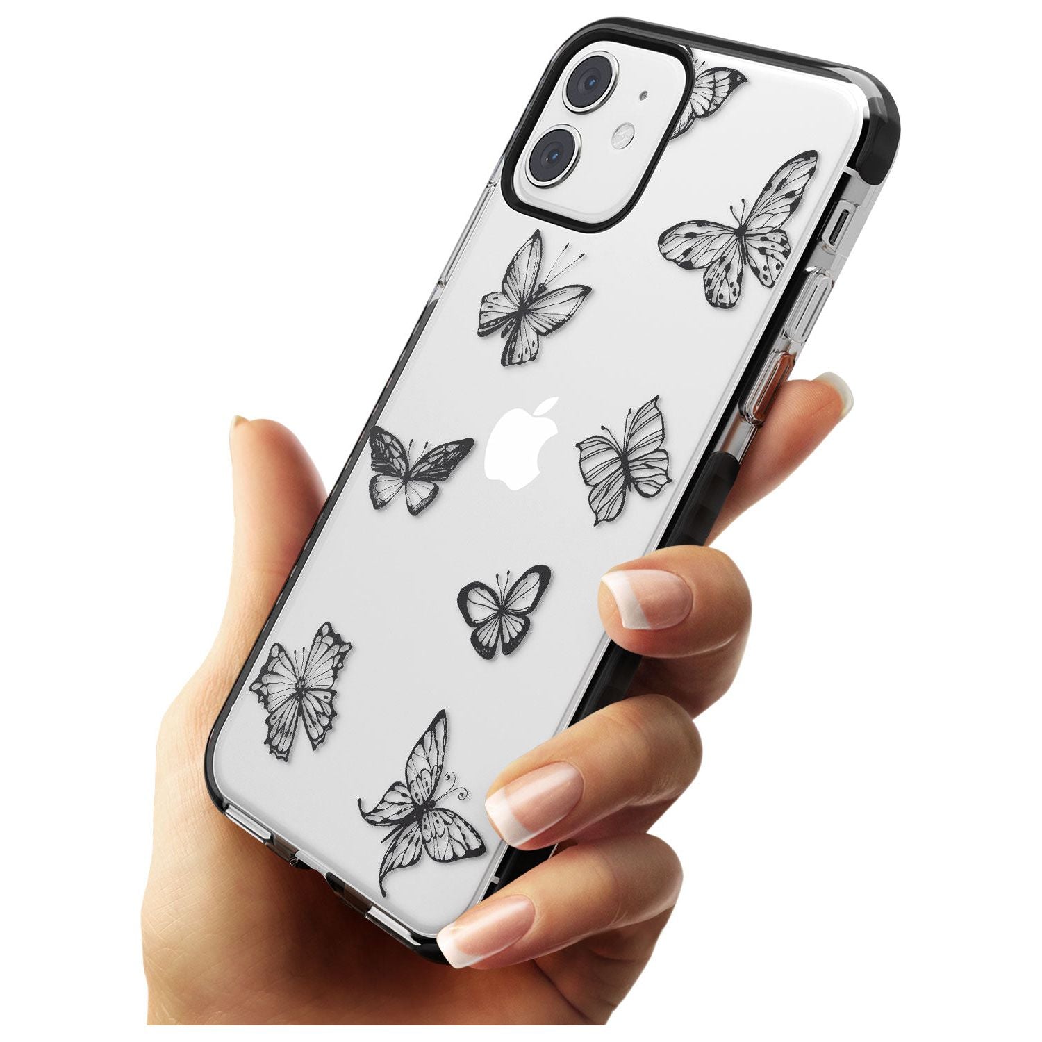 Grey Butterfly Line Pattern Black Impact Phone Case for iPhone 11 Pro Max