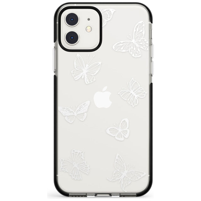 White Butterfly Line Pattern Black Impact Phone Case for iPhone 11 Pro Max