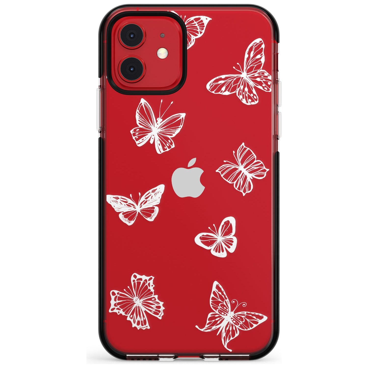 White Butterfly Line Pattern Black Impact Phone Case for iPhone 11 Pro Max