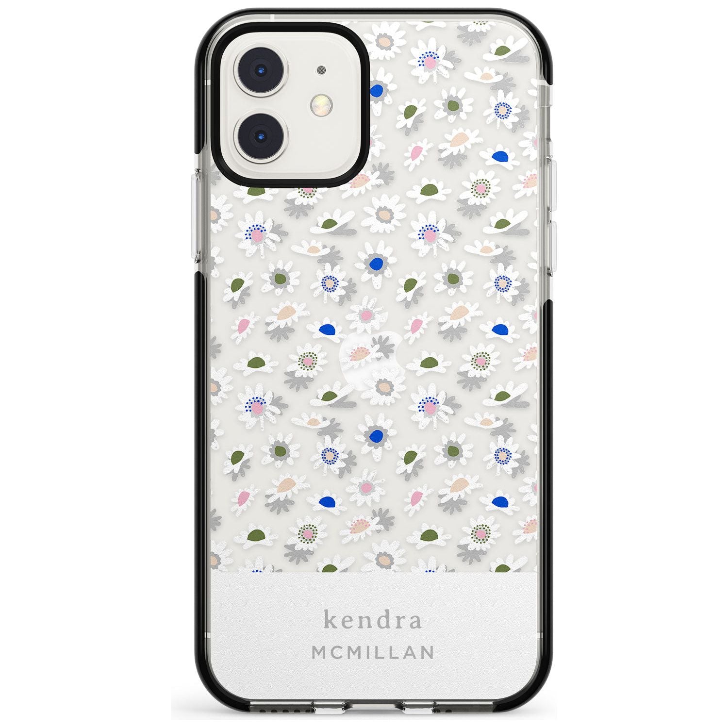 Grey & White Daisies Floral Design iPhone Case  Black Impact Custom Phone Case - Case Warehouse