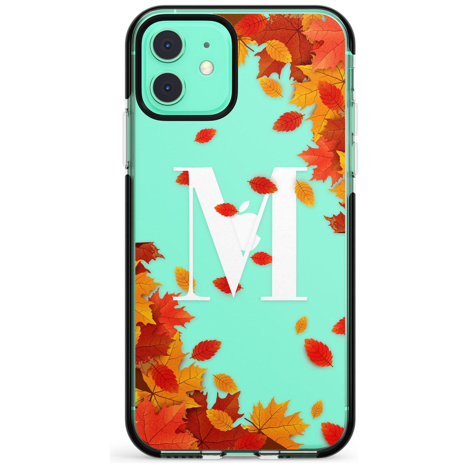 Personalised Monogram Autumn Leaves Black Impact Phone Case for iPhone 11 Pro Max