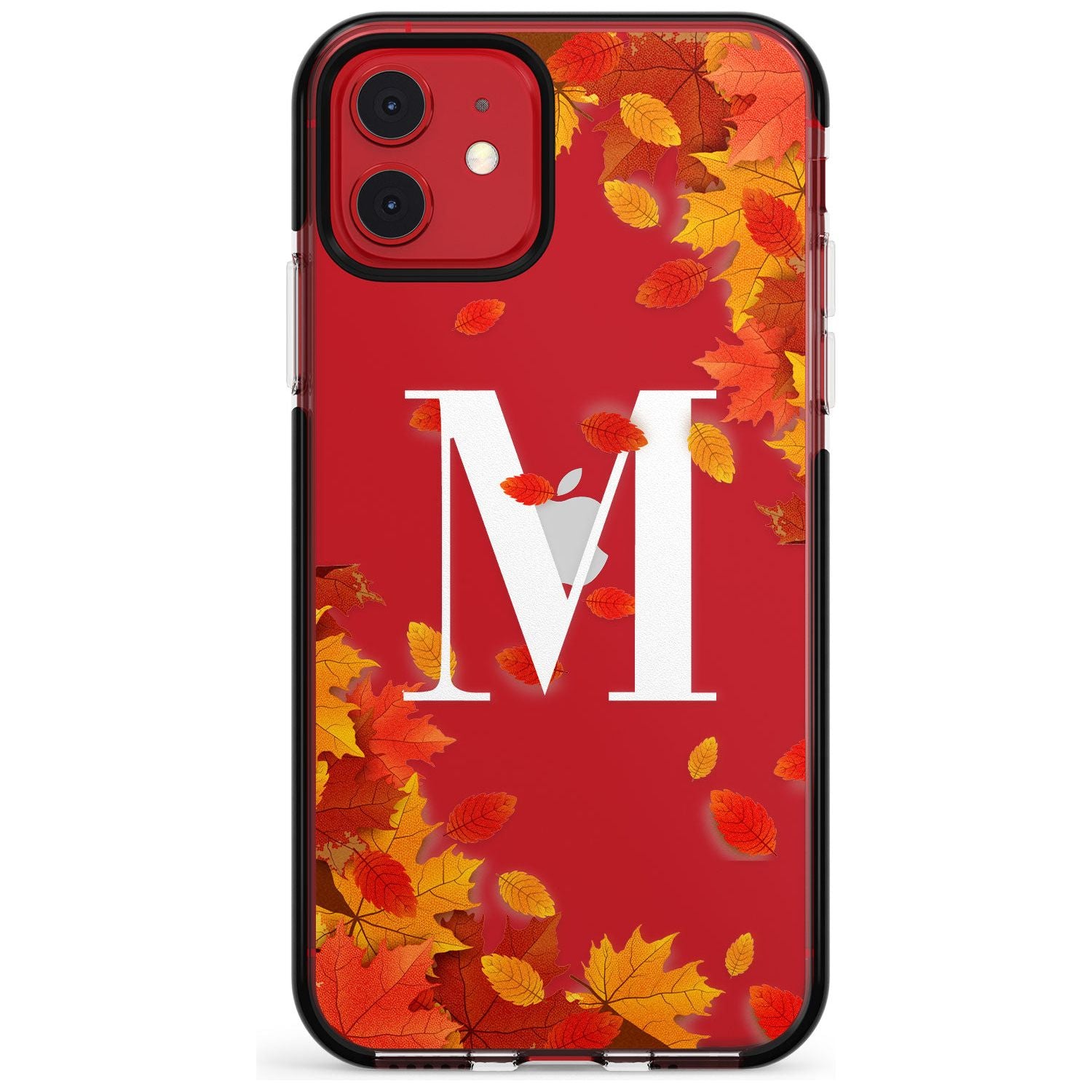 Personalised Monogram Autumn Leaves Black Impact Phone Case for iPhone 11 Pro Max