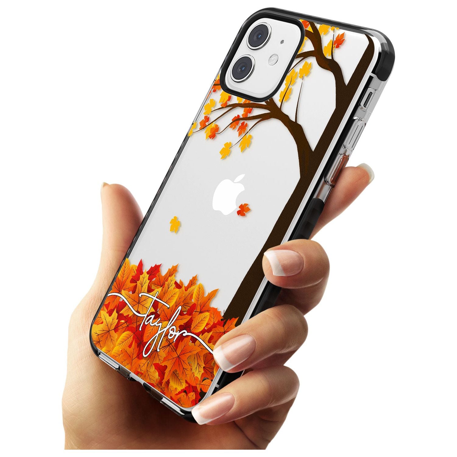 Personalised Autumn Leaves Black Impact Phone Case for iPhone 11 Pro Max