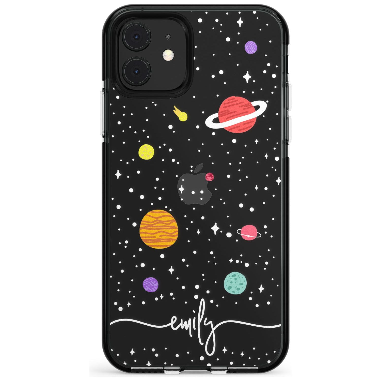 Custom Cute Cartoon Planets (Clear) Pink Fade Impact Phone Case for iPhone 11 Pro Max