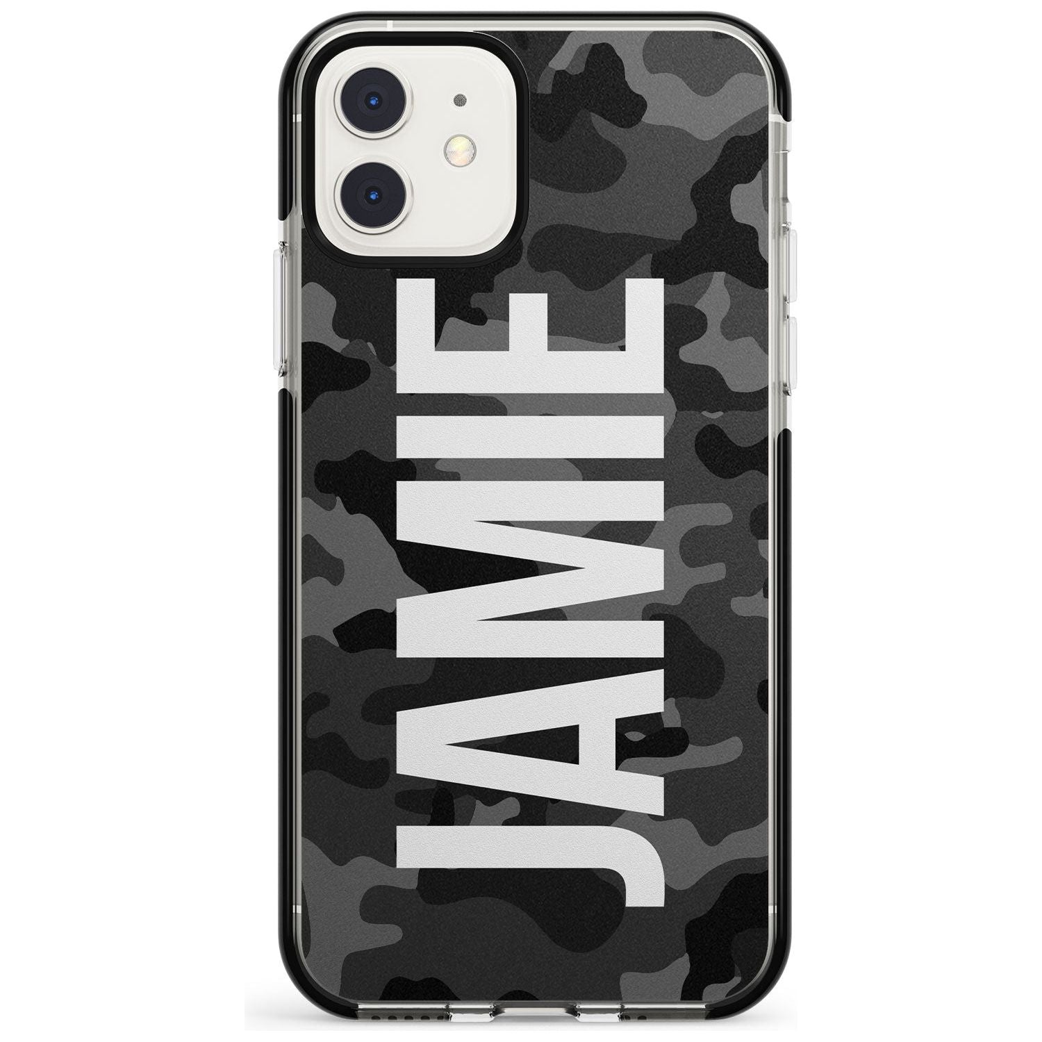 Vertical Name Personalised Black Camouflage Black Impact Phone Case for iPhone 11