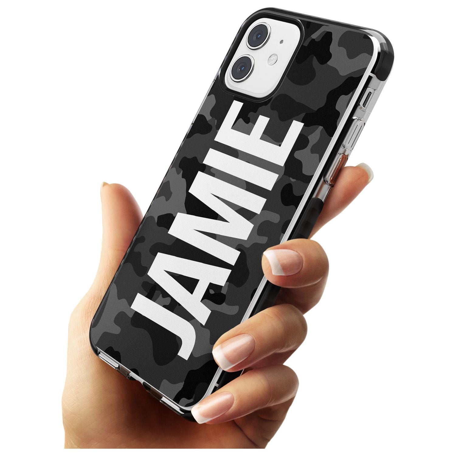 Vertical Name Personalised Black Camouflage Black Impact Phone Case for iPhone 11