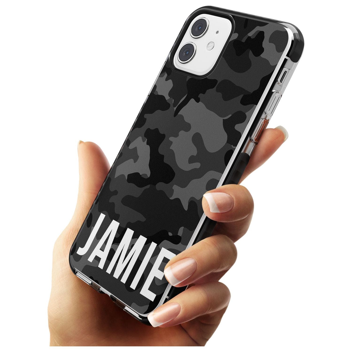 Horizontal Name Personalised Black Camouflage Black Impact Phone Case for iPhone 11