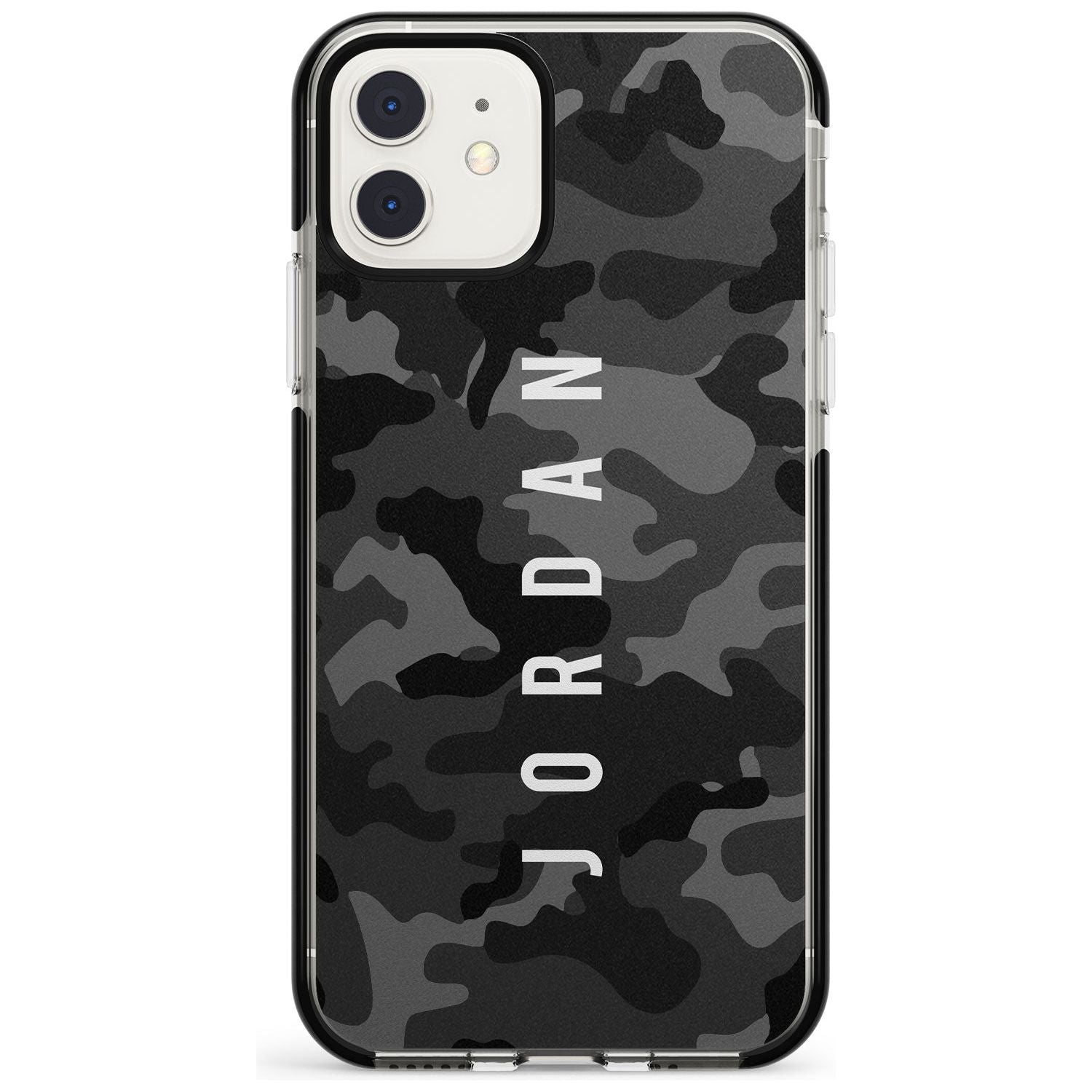 Small Vertical Name Personalised Black Camouflage Black Impact Phone Case for iPhone 11