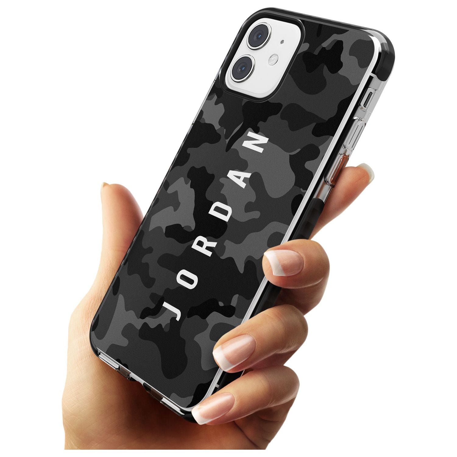 Small Vertical Name Personalised Black Camouflage Black Impact Phone Case for iPhone 11
