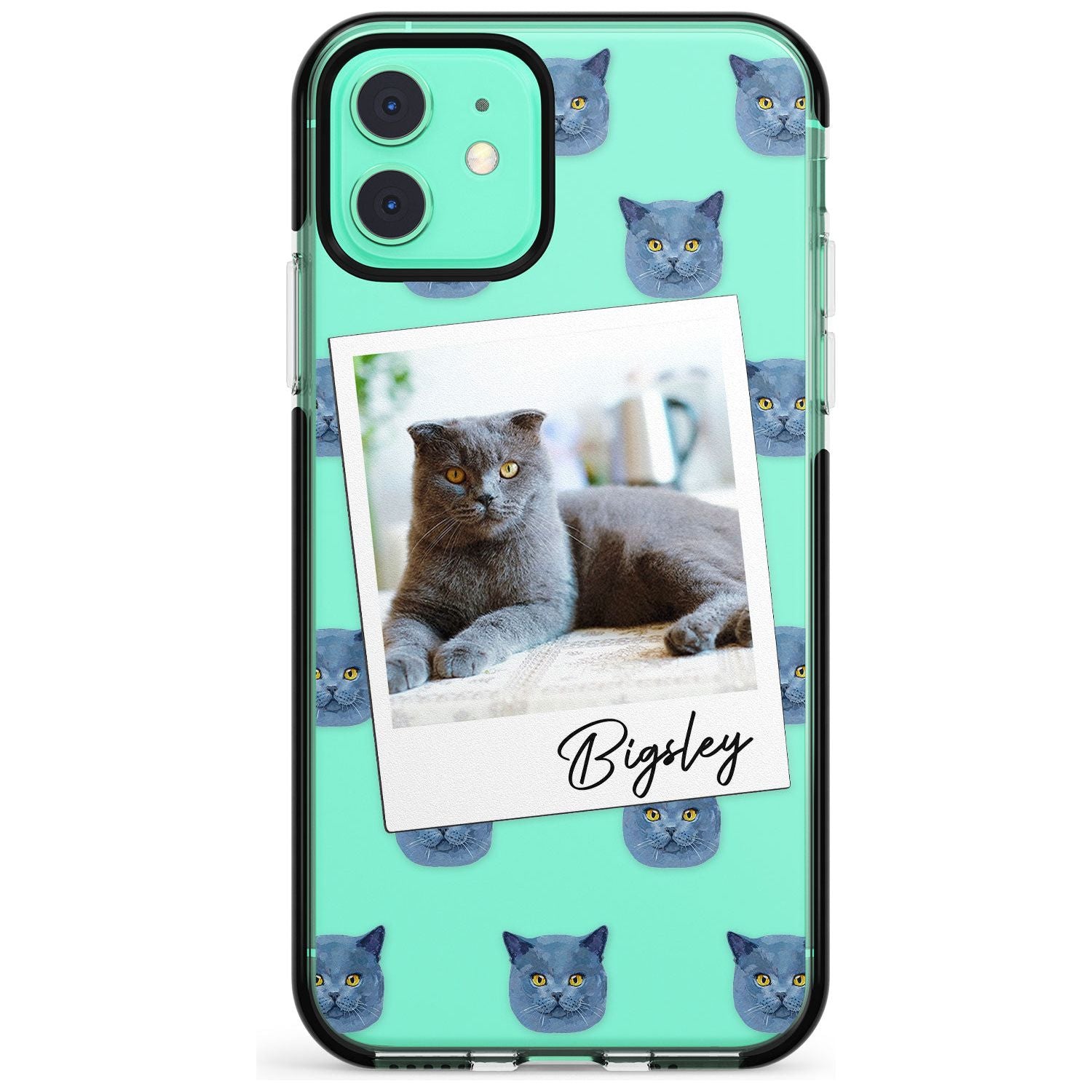 Personalised English Blue Cat Photo Black Impact Phone Case for iPhone 11 Pro Max