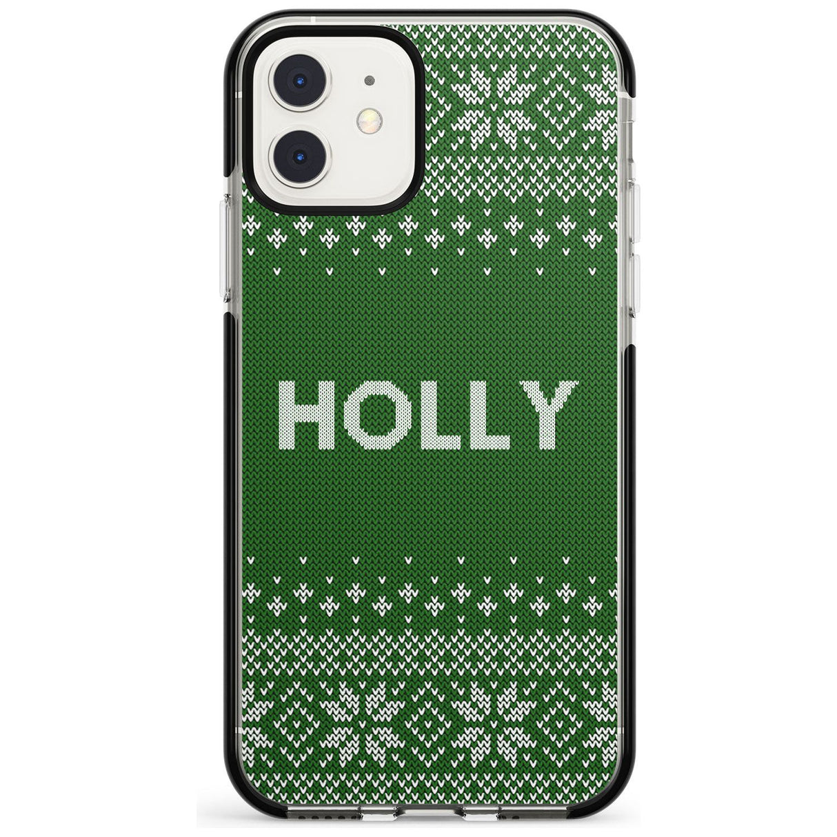 Personalised Green Christmas Knitted Jumper Black Impact Phone Case for iPhone 11 Pro Max