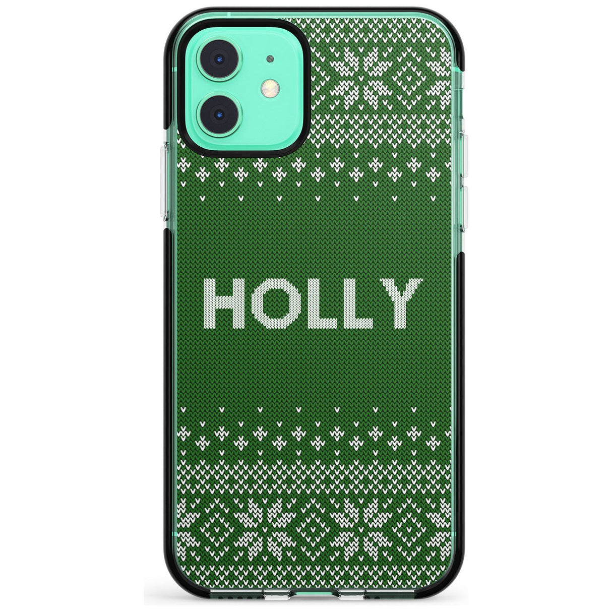 Personalised Green Christmas Knitted Jumper Black Impact Phone Case for iPhone 11 Pro Max