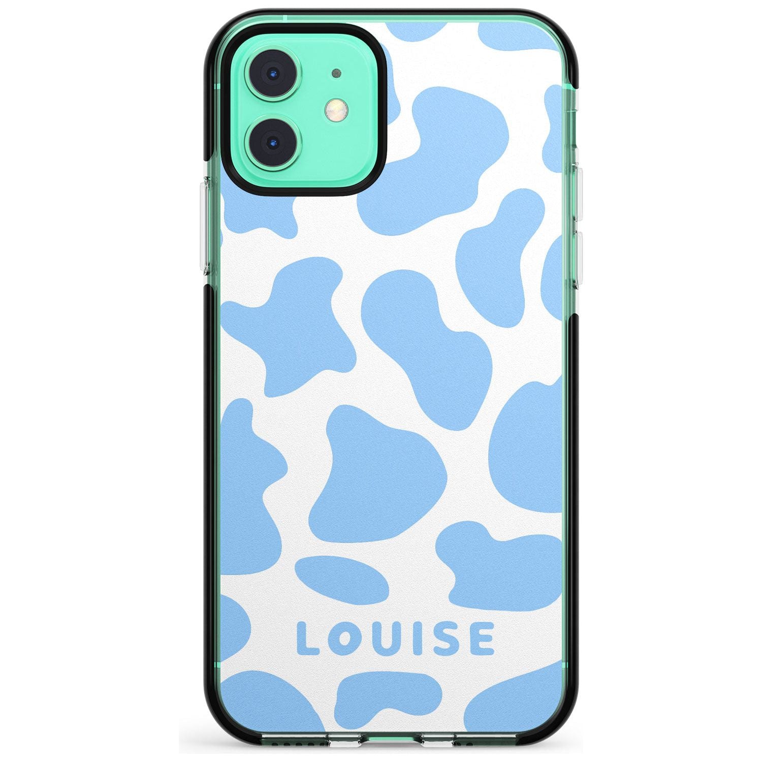 Personalised Blue and White Cow Print Black Impact Phone Case for iPhone 11 Pro Max