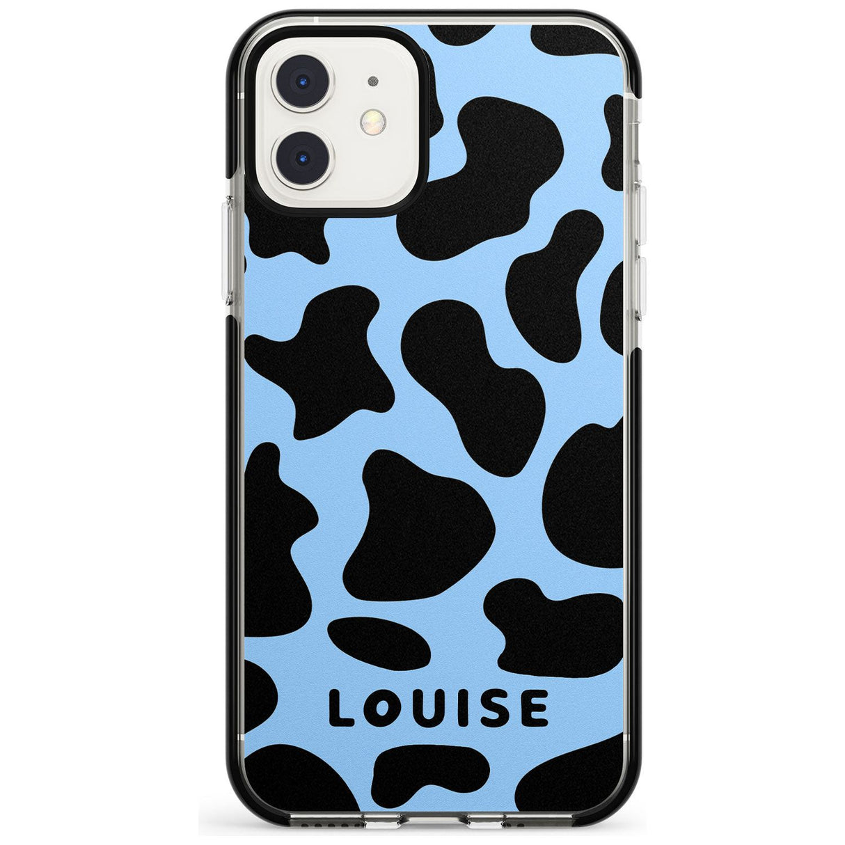 Personalised Blue and Black Cow Print Black Impact Phone Case for iPhone 11 Pro Max